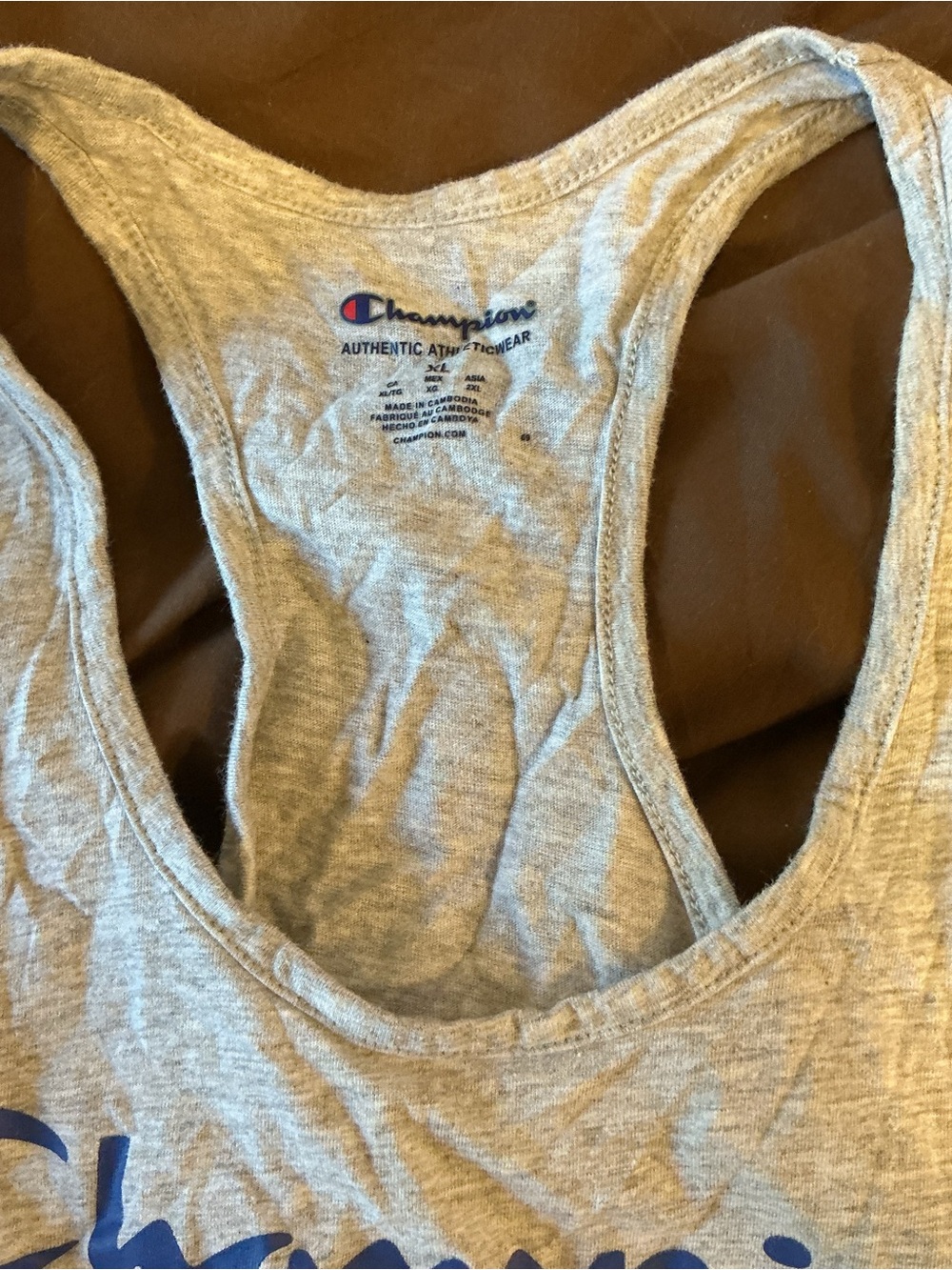 Champion Light Gray Racerback Tank with Blue and Red Logo - Picture 2 of 3